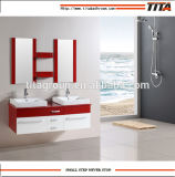 PVC Membrane Bathroom Wall Mirrored Cabinet with Tempered Glass Top