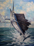 High Quality Stretched Marine Life Handmade Fish Oil Painting for Home Decor