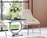 Modern Living Room Glass Top Stainless Steel End Table with Circle Leg