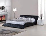 Euro Black Leather Queen Size Curved Shape Platform Bed