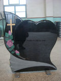 Black Granite Carving Headstone Monument with Single Heart