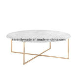 Living Room Round Marble Coffee Table with Gold Frame