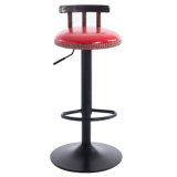 Modern Adjustable Leather Swivel Bar Stools Chair with Wood Back Red