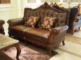 0052 Dark Color Matt Lacquer Solid Wood Hand Carved Classical Leather or Fabric Sofa