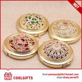 Wholesale Round Golden Small Pocket Cosmetic Mirror with Diamond Decoration