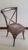 Antique Color Oak Wood Cross Back Chairs with Rattan Seat
