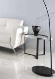 Small Round White Glass Top End Table with Iron Frame
