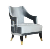 Modern Retro Armrest Bottom Tufted Fabric Chair with Polished Brass Legs