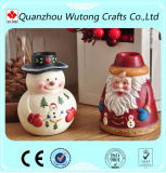 Christmas Decoration Resin Santa Claus and Snowman Figurines with Candle Holder