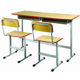 Chinese Wooden School Furniture Double Student Desk and Chair (FS-3231)
