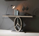 Mercedes Shape Stainless Steel Base Black Glass Top Console Table