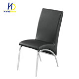 Black PU Leather and Chromed Metal Legs Dining Chair