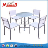 White Textile Dining Chair for Round Table and Glass Top Round Coffee Table Set