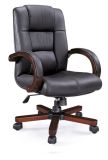 High-End Solid Wood Arms Soft Synthetic Leather Hard Chair