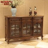 Wood Glass Storage Cabinets with Doors and Shelves (GSP20-013)
