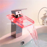 RGB LED Waterfall Faucet Glass Basin Faucet Mixer Tap 3 Color Changing