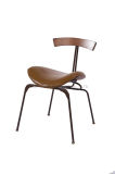 Artisic Leather Seating with Metal Backside Support Union Chair