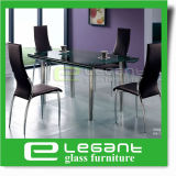 Long Curved Glass Dining Table on 4 Stainless Steel Legs