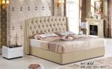 Modern Headboard Tufted Leather Upholstered Bed with Wood Frame