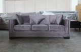 Dark Grey Velvet Fabric with Silver Nails 3 Seater Sofa