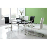 Newest Tempered Glass Top Steel Leg Dining Table