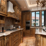 Marble Stone Countertop Base Cabinets with Oak Solid Wood Door
