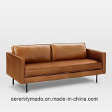 Western Style PU/Geniue Leather 3 Seat Living Room Sofa with Wooden Legs