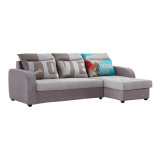 L Shaped Fabric Sofa with Storage and Pull out Bed