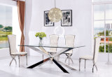Glass Wedding Dining Table with Stainless Steel Frame Furniture