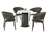 Outdoor Dinng Set Quartz Stone Table and Rattan Chairs