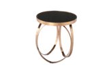Round Black Tempered Glass Coffee Table with Rose Gold Base