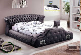 High Quality Crystals Tufted Button Round Leather Bed