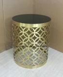 Round Design Golden Color End Table with 8mm Tempered Glass