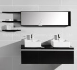 Black Painting PVC Bathroom Vanity with Glass Worktop and Ceramic Basin