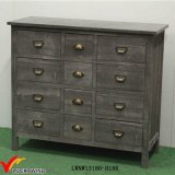 12 Drawers Shabby Grey Antique Solid Wood Side Cabinet