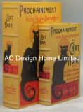 S/2 Cat Design PU Leather/MDF Wooden Printing Storage Book Box
