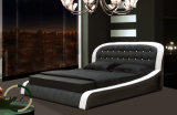Home Bed Black Leather Bed with Diamond