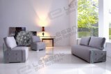 Single Seat Glass Sofa with Grey Fabric Seat