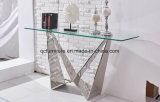 Modern Clear Glass Console Table with stainless Steel Base