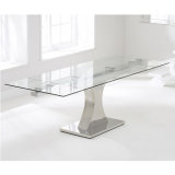 Modern China Italian Furniture Clear Glass Stainless Steel Dining Table