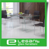 Clear Tempered Glass Dining Table with Chou-Heung Veneer Wood
