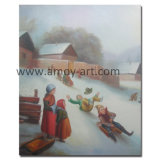 Handmade Oil Painting Winter Skiing for Home Decor