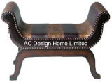 Antique Vintage PU Leather/Wooden U Shape Bench Chair