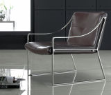 Hotel Lobby Lounger Steel Chrome Leather Furniture Armchair