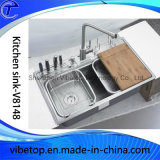 China Manufacturer Double Bowl Stainless Steel Sink with Drainer