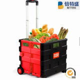 Best Price Colorful Plastic Folding Shopping Cart Trolley with Wheels