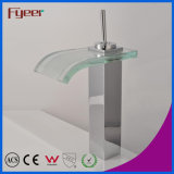 Fyeer High Body Crooked Square Glass Waterfall Spout Single Handle Chrome Plated Brass Basin Faucet Mixer Tap Wasserhahn
