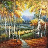 Handmade Autumn Birch Oil Paintings on Canvas for Wall Decor