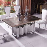 Silver Dining Table with MDF Top Restaurant Table PU Top