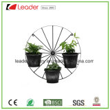 Metal Wheel with Three Planter Pots Wall Plaque for Garden and Wall Decoration